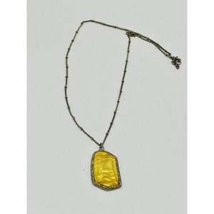 Yellow Faux Stone Chunky Necklace Pendant Long Chain Gold Tone Iridescent